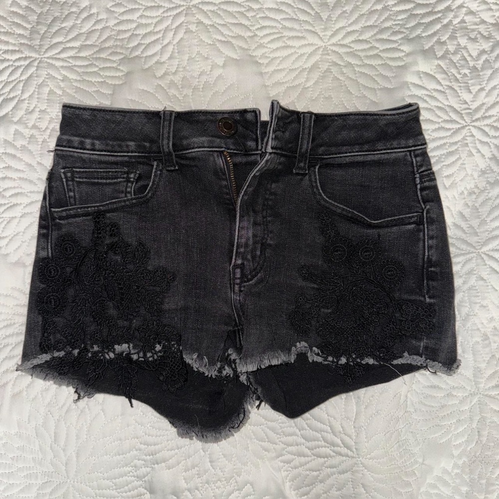 Black Lace Detail Shorts